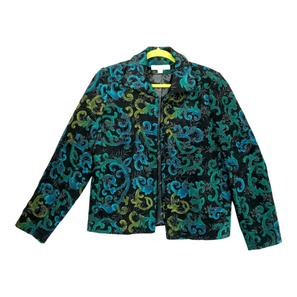 Vintage Harve Benard‎ Blazer Black Green Corduroy Jacket Damask 12